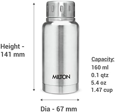 מילטון תרמוסטל אלפין 160, בקבוק מבודד ואקום, 160 מל | 5.4 עוז | בקבוק מים חמים וקרים, 18/8 נירוסטה,